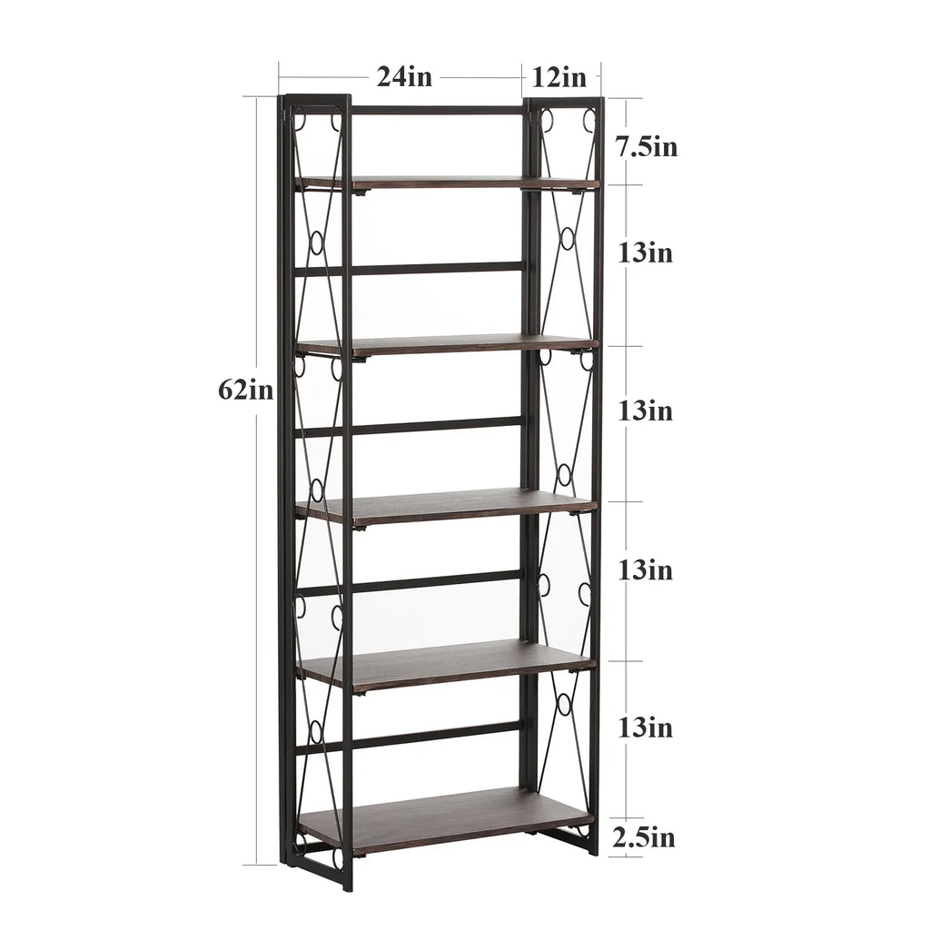 VECELO 5 Shelf Folding Bookshelf Industrial Metal Frame Display Shelf for Living Room, Bedroom, Kitchen, Office House Of Avana