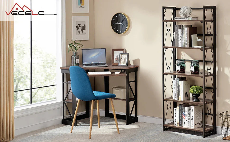 VECELO 5 Shelf Folding Bookshelf Industrial Metal Frame Display Shelf for Living Room, Bedroom, Kitchen, Office House Of Avana