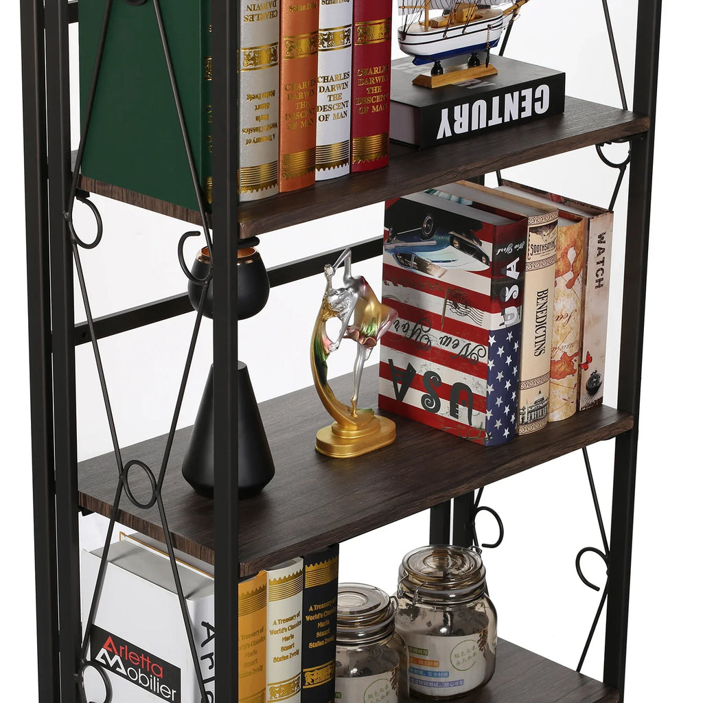 VECELO 5 Shelf Folding Bookshelf Industrial Metal Frame Display Shelf for Living Room, Bedroom, Kitchen, Office House Of Avana