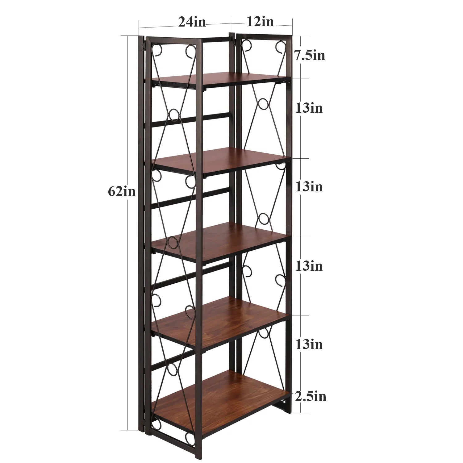 VECELO 5 Shelf Folding Bookshelf Industrial Metal Frame Display Shelf for Living Room, Bedroom, Kitchen, Office House Of Avana