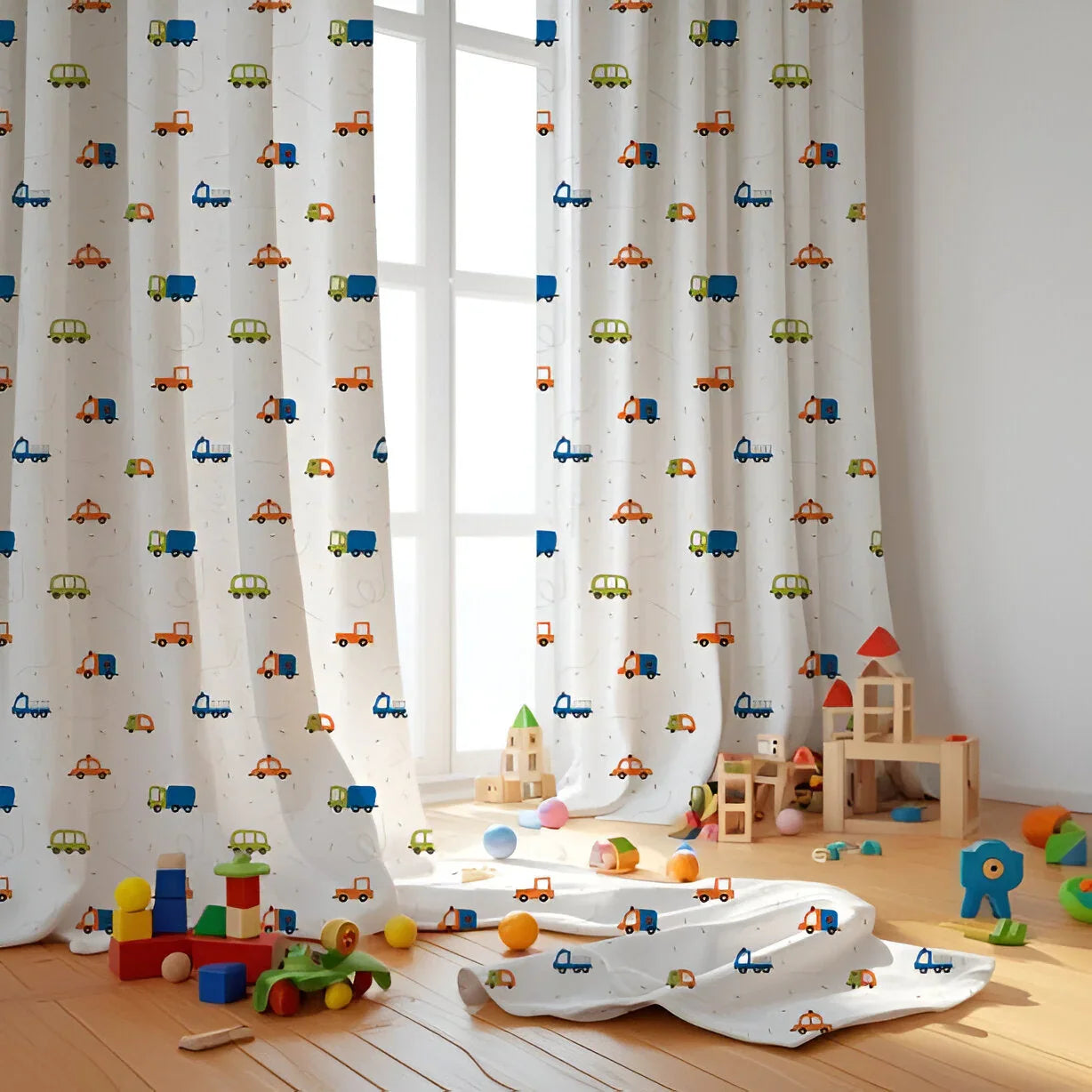 Vehicles Themed Baby Room Curtain PushpLinen
