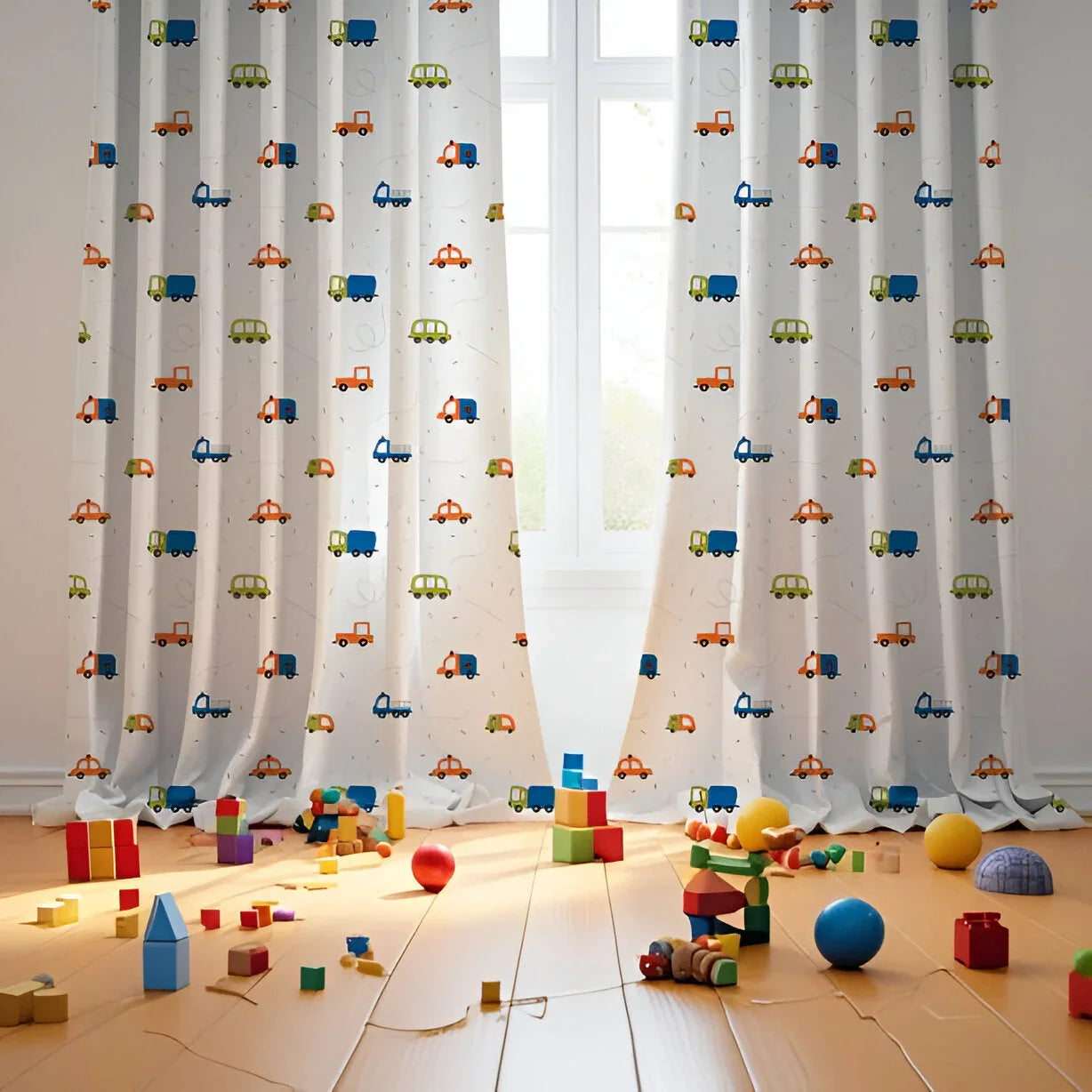 Vehicles Themed Baby Room Curtain PushpLinen