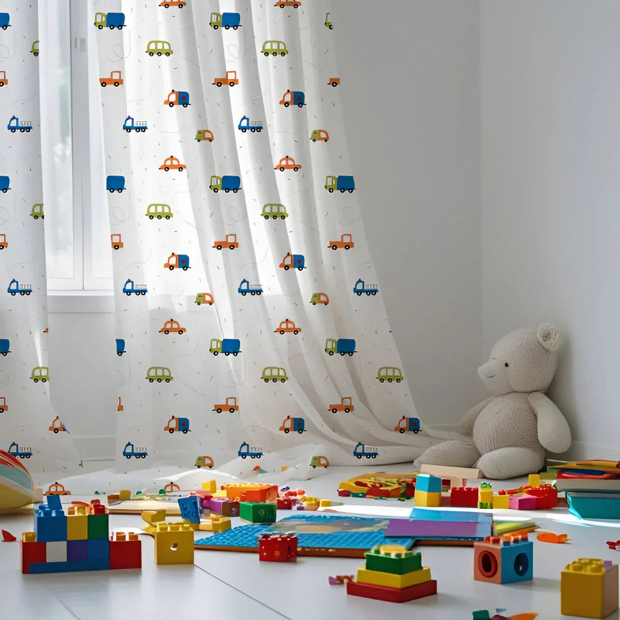 Vehicles Themed Baby Room Curtain PushpLinen