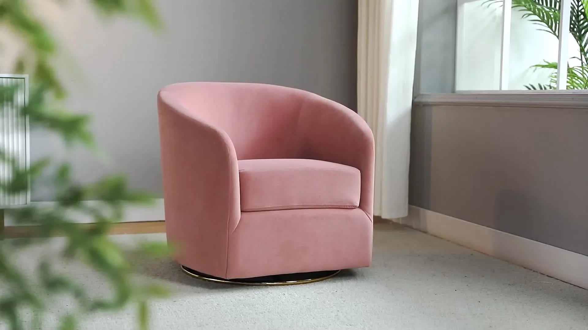 Ivory velvet swivel accent chair with golden metal base, luxurious seating - House of Avana