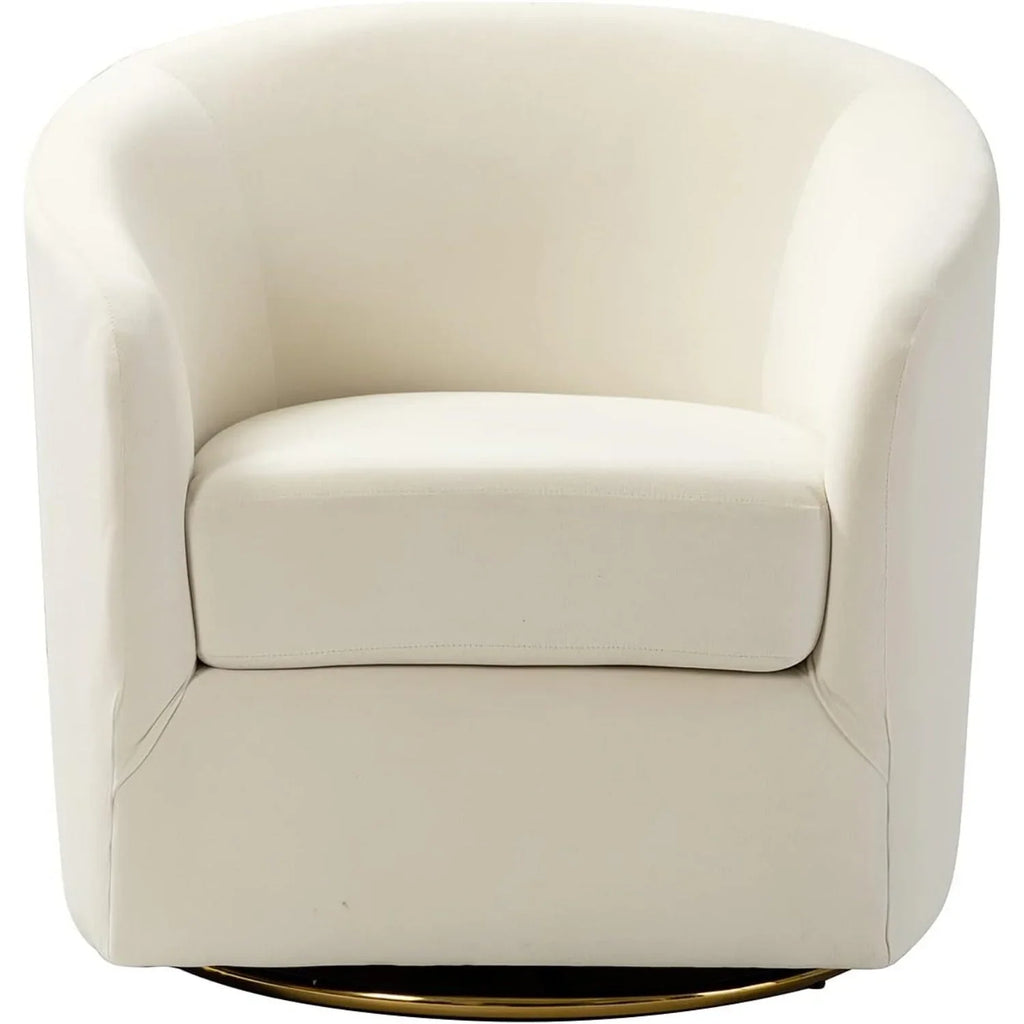 Ivory velvet swivel accent chair with golden metal base, luxurious seating - House of Avana