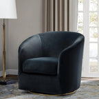 Ivory velvet swivel accent chair with golden metal base, luxurious seating - House of Avana