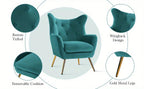 1pc Modern Velvet Wingback Arm Chair with Golden Metal Legs - Tufted Upholstered Accent Chair in Blue/Yellow, Wood Frame, Perfect for Living Room, Bedroom, or Dining Room, Chair for Living Room House Of Avana