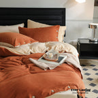 Velvet Buttoned Bedding Set / Orange Ever Lasting