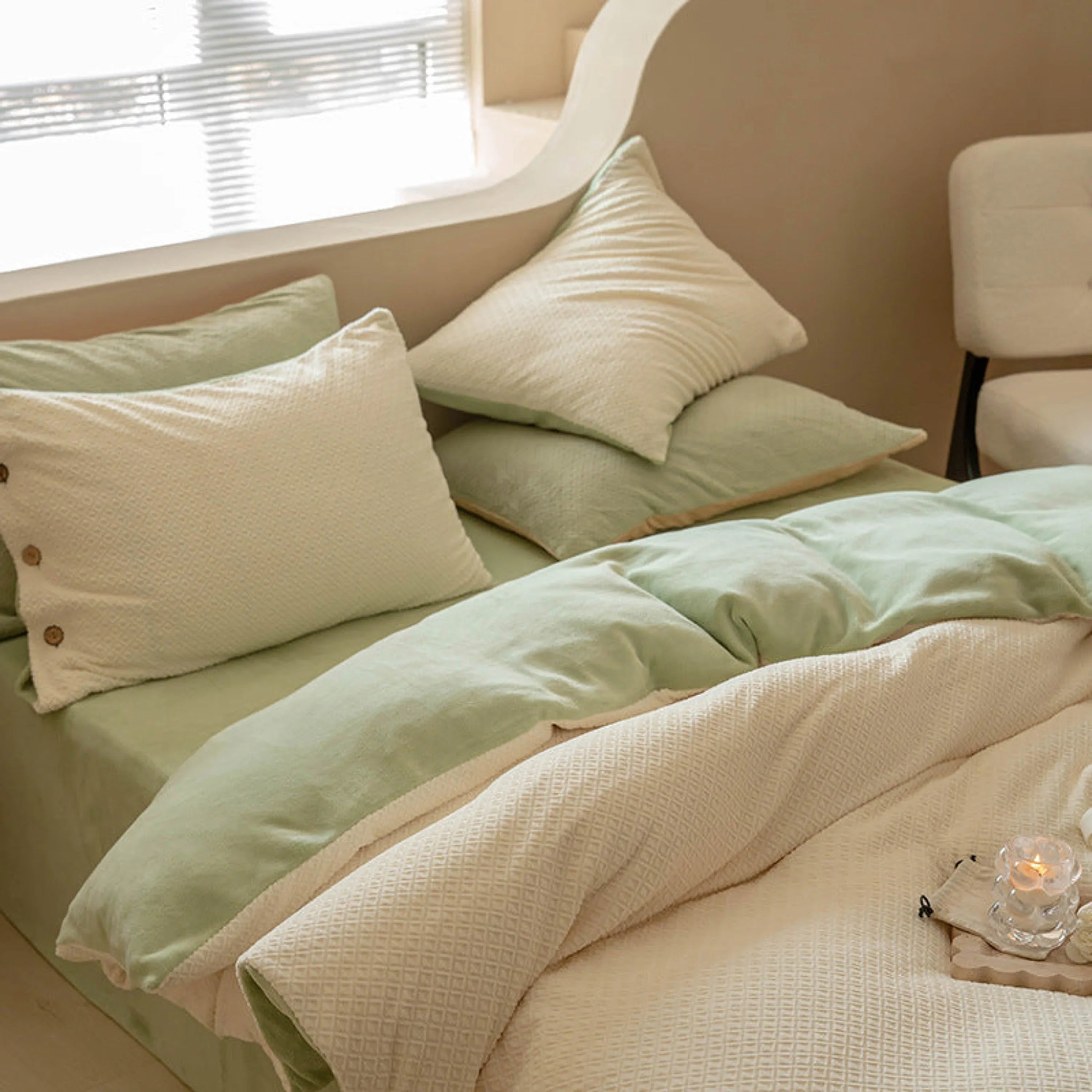 Velvet Buttoned Bedding Set / Orange Ever Lasting