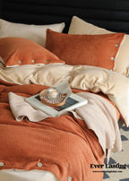 Velvet Buttoned Bedding Set / Orange Ever Lasting