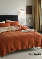 Velvet Buttoned Bedding Set / Orange Ever Lasting
