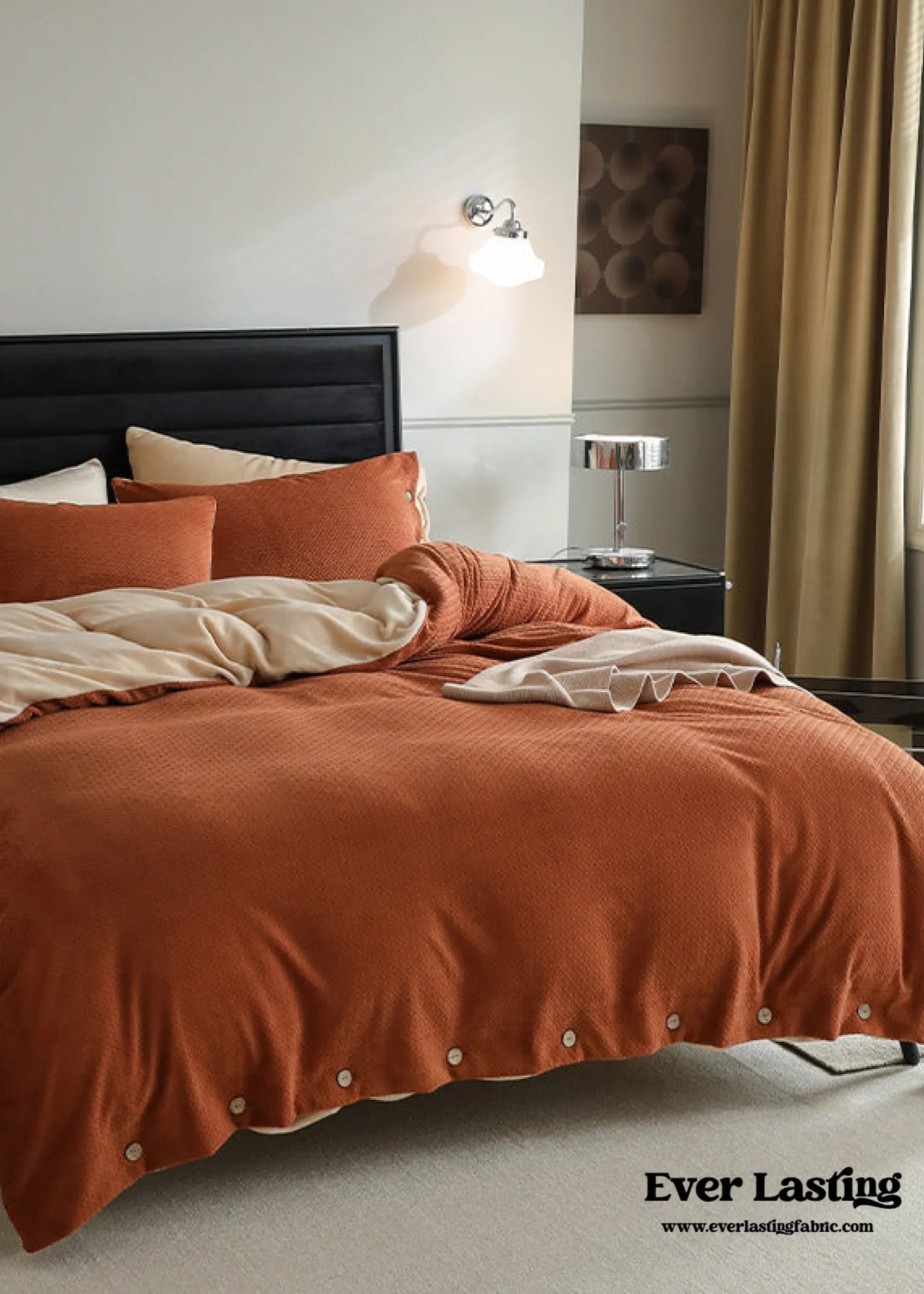 Velvet Buttoned Bedding Set / Orange Ever Lasting