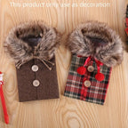 1pc Festive Christmas Wine Bottle Cover with Plush Fur Collar - Polyester, Perfect for Holiday Parties & Home Decor House Of Avana