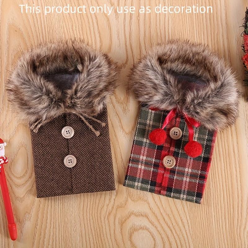 1pc Festive Christmas Wine Bottle Cover with Plush Fur Collar - Polyester, Perfect for Holiday Parties & Home Decor House Of Avana