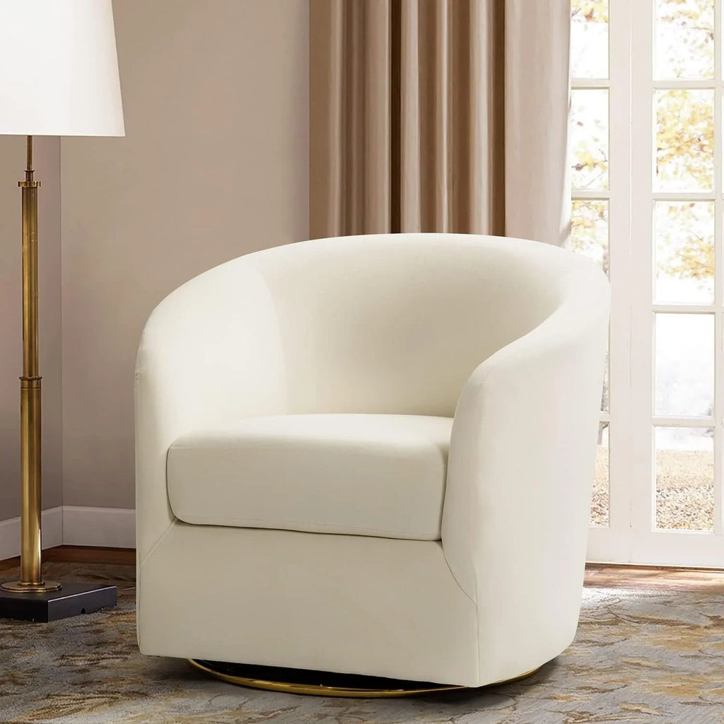 Velvet Swivel Accent Chair with Golden Metal Base, back view - House Of Avana