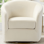 Modern Ivory Velvet Swivel Accent Chair with Golden Metal Base – Contemporary Curved Barrel Design, Upholstered Club Armchair for Living Room, Nursery, or Bedroom House Of Avana
