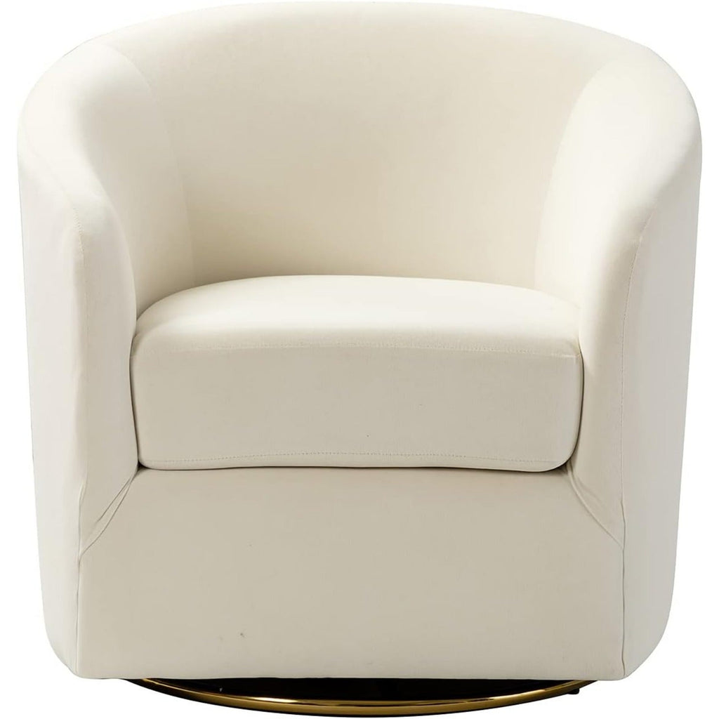 Modern Ivory Velvet Swivel Accent Chair with Golden Metal Base – Contemporary Curved Barrel Design, Upholstered Club Armchair for Living Room, Nursery, or Bedroom House Of Avana
