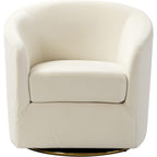 Modern Ivory Velvet Swivel Accent Chair with Golden Metal Base – Contemporary Curved Barrel Design, Upholstered Club Armchair for Living Room, Nursery, or Bedroom House Of Avana