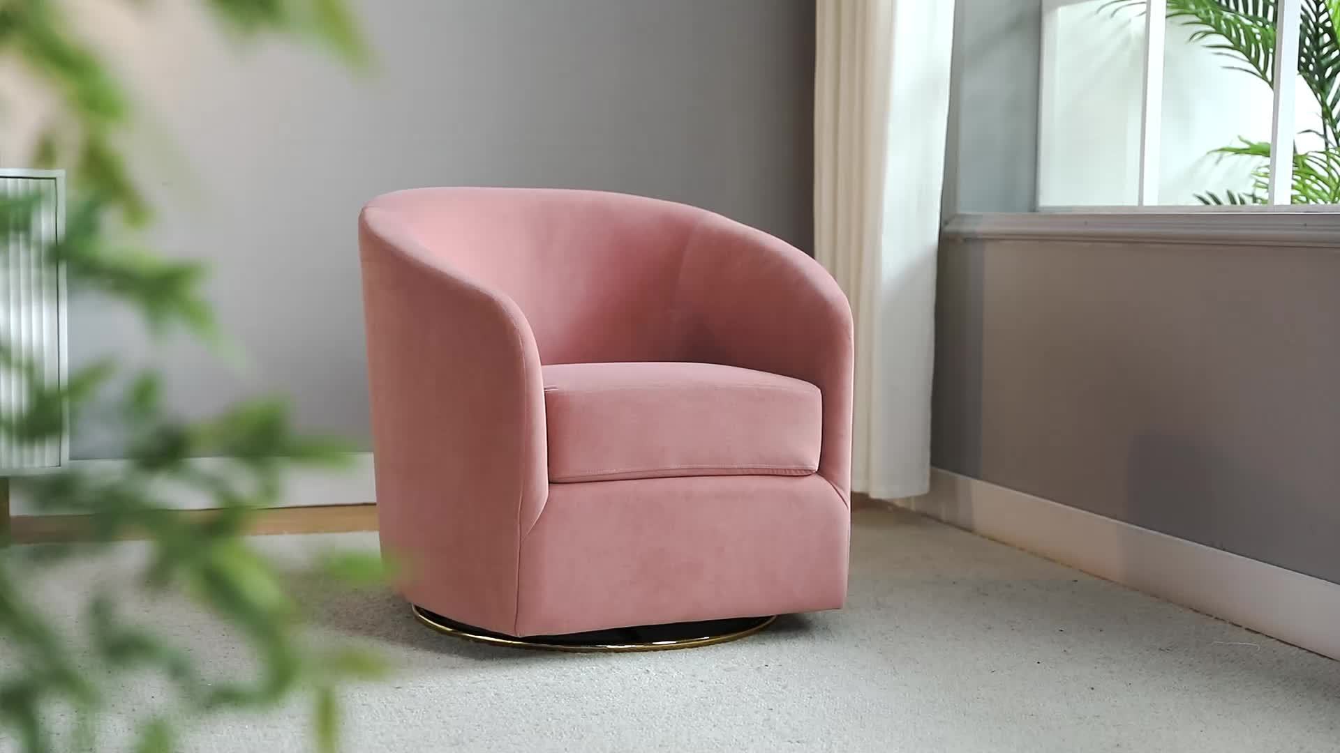 Modern Ivory Velvet Swivel Accent Chair with Golden Metal Base – Contemporary Curved Barrel Design, Upholstered Club Armchair for Living Room, Nursery, or Bedroom House Of Avana