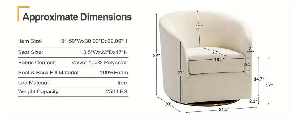 Modern Ivory Velvet Swivel Accent Chair with Golden Metal Base – Contemporary Curved Barrel Design, Upholstered Club Armchair for Living Room, Nursery, or Bedroom House Of Avana
