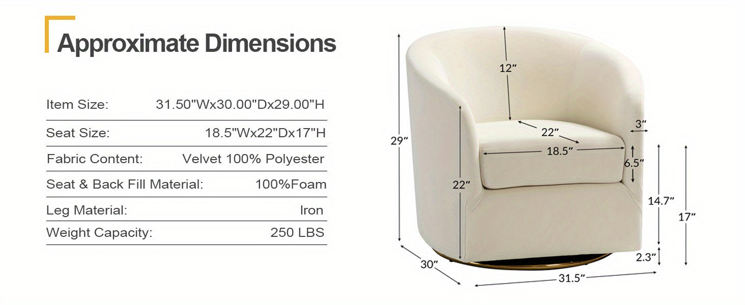 Modern Ivory Velvet Swivel Accent Chair with Golden Metal Base – Contemporary Curved Barrel Design, Upholstered Club Armchair for Living Room, Nursery, or Bedroom House Of Avana