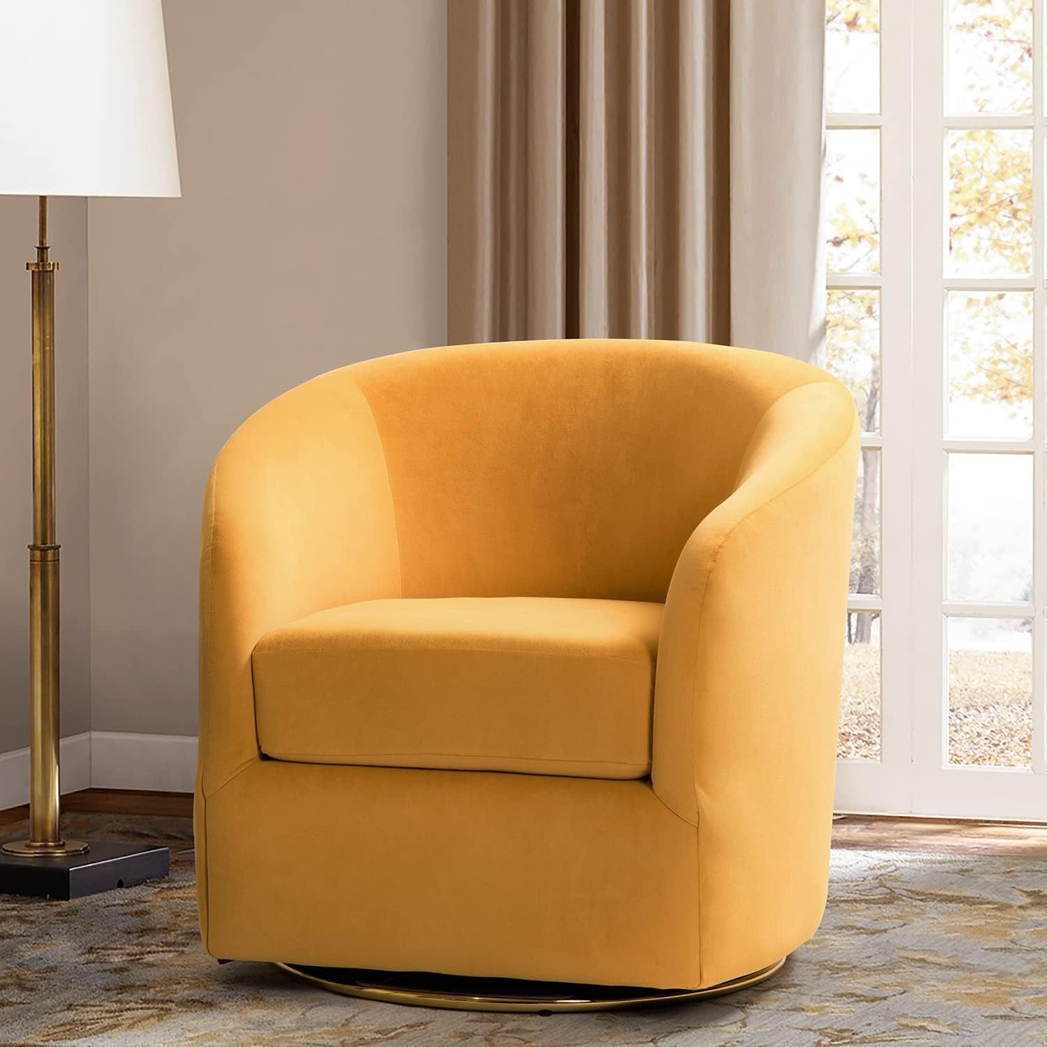 Modern Ivory Velvet Swivel Accent Chair with Golden Metal Base – Contemporary Curved Barrel Design, Upholstered Club Armchair for Living Room, Nursery, or Bedroom House Of Avana