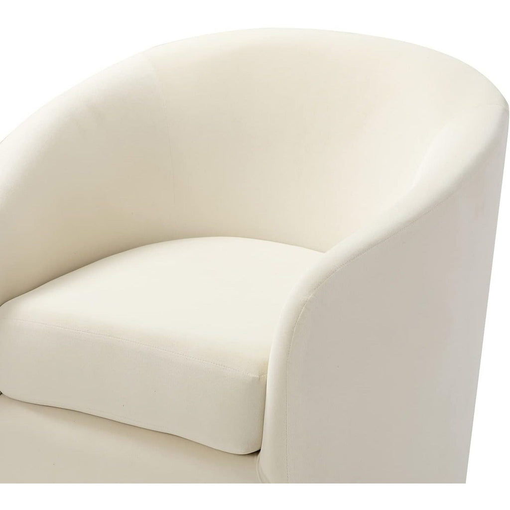 Modern Ivory Velvet Swivel Accent Chair with Golden Metal Base – Contemporary Curved Barrel Design, Upholstered Club Armchair for Living Room, Nursery, or Bedroom House Of Avana