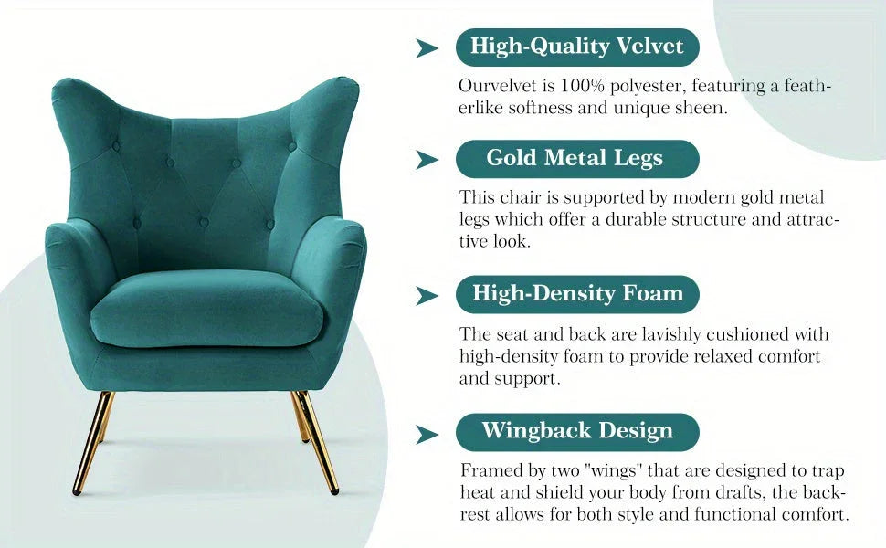 Navy blue velvet wingback arm chair with rolled arms - House of Avana