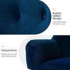 Navy blue velvet wingback arm chair with rolled arms - House of Avana