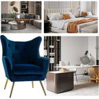 Navy blue velvet wingback arm chair with rolled arms - House of Avana