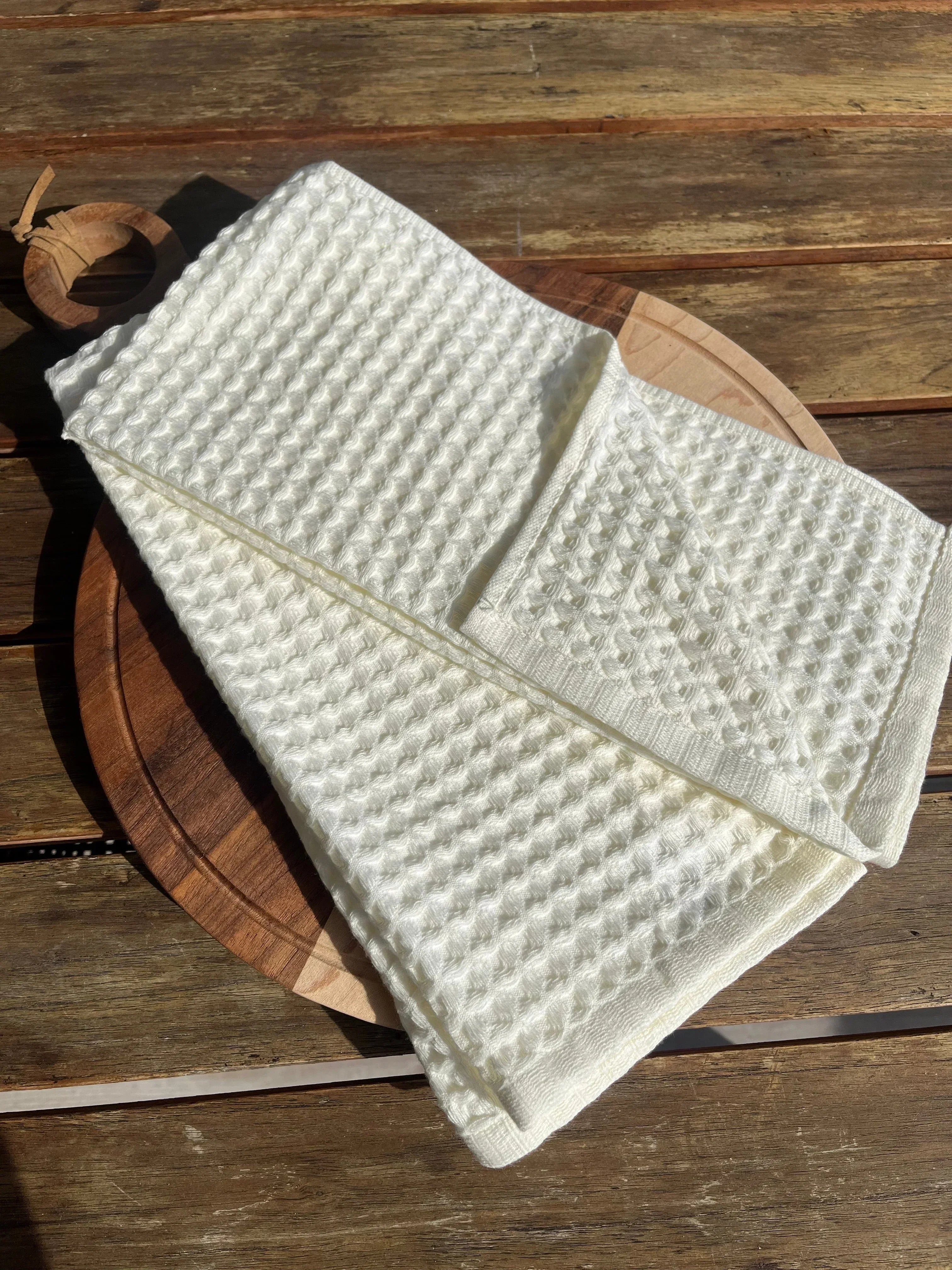 Verona Waffle Kitchen Towels – Soft Neutral Absorbent Dish Towels