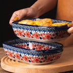 Vibrant Floral Embossed 1pc Polish Ceramic Baking Dish - 9"x5.3" Rectangular Plate with Dual Handles for Lasagna, Salads & Cheese Bakes - Durable Hand-Painted Design for Home Cooking House Of Avana [[SKU:HOA-TWR-011]]