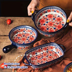 Vibrant Floral Embossed 1pc Polish Ceramic Baking Dish - 9"x5.3" Rectangular Plate with Dual Handles for Lasagna, Salads & Cheese Bakes - Durable Hand-Painted Design for Home Cooking House Of Avana [[SKU:HOA-TWR-011]]