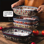 Vibrant Floral Embossed 1pc Polish Ceramic Baking Dish - 9"x5.3" Rectangular Plate with Dual Handles for Lasagna, Salads & Cheese Bakes - Durable Hand-Painted Design for Home Cooking House Of Avana [[SKU:HOA-TWR-011]]