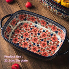Vibrant Floral Embossed 1pc Polish Ceramic Baking Dish - 9"x5.3" Rectangular Plate with Dual Handles for Lasagna, Salads & Cheese Bakes - Durable Hand-Painted Design for Home Cooking House Of Avana [[SKU:HOA-TWR-011]]