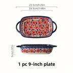 Vibrant Floral Embossed 1pc Polish Ceramic Baking Dish - 9"x5.3" Rectangular Plate with Dual Handles for Lasagna, Salads & Cheese Bakes - Durable Hand-Painted Design for Home Cooking House Of Avana [[SKU:HOA-TWR-011]]