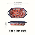 Vibrant Floral Embossed 1pc Polish Ceramic Baking Dish - 9"x5.3" Rectangular Plate with Dual Handles for Lasagna, Salads & Cheese Bakes - Durable Hand-Painted Design for Home Cooking House Of Avana