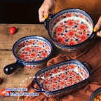 Vibrant Floral Embossed 1pc Polish Ceramic Baking Dish - 9"x5.3" Rectangular Plate with Dual Handles for Lasagna, Salads & Cheese Bakes - Durable Hand-Painted Design for Home Cooking House Of Avana