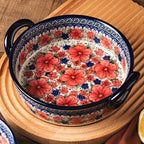 Vibrant Floral Embossed 1pc Polish Ceramic Baking Dish - 9"x5.3" Rectangular Plate with Dual Handles for Lasagna, Salads & Cheese Bakes - Durable Hand-Painted Design for Home Cooking House Of Avana