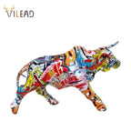 Vilead Graffiti Charging Bull Statue Resin Anime Pop Art Modern Design Painting Sculpture Home Room Decoration Figurine Mosaic - House Of Avana