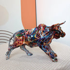 Vilead Graffiti Charging Bull Statue Resin Anime Pop Art Modern Design Painting Sculpture Home Room Decoration Figurine Mosaic - House Of Avana