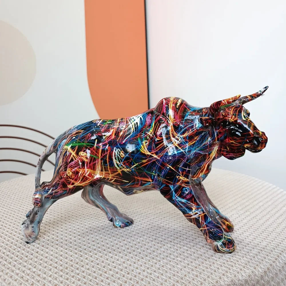 Vilead Graffiti Charging Bull Statue Resin Anime Pop Art Modern Design Painting Sculpture Home Room Decoration Figurine Mosaic - House Of Avana