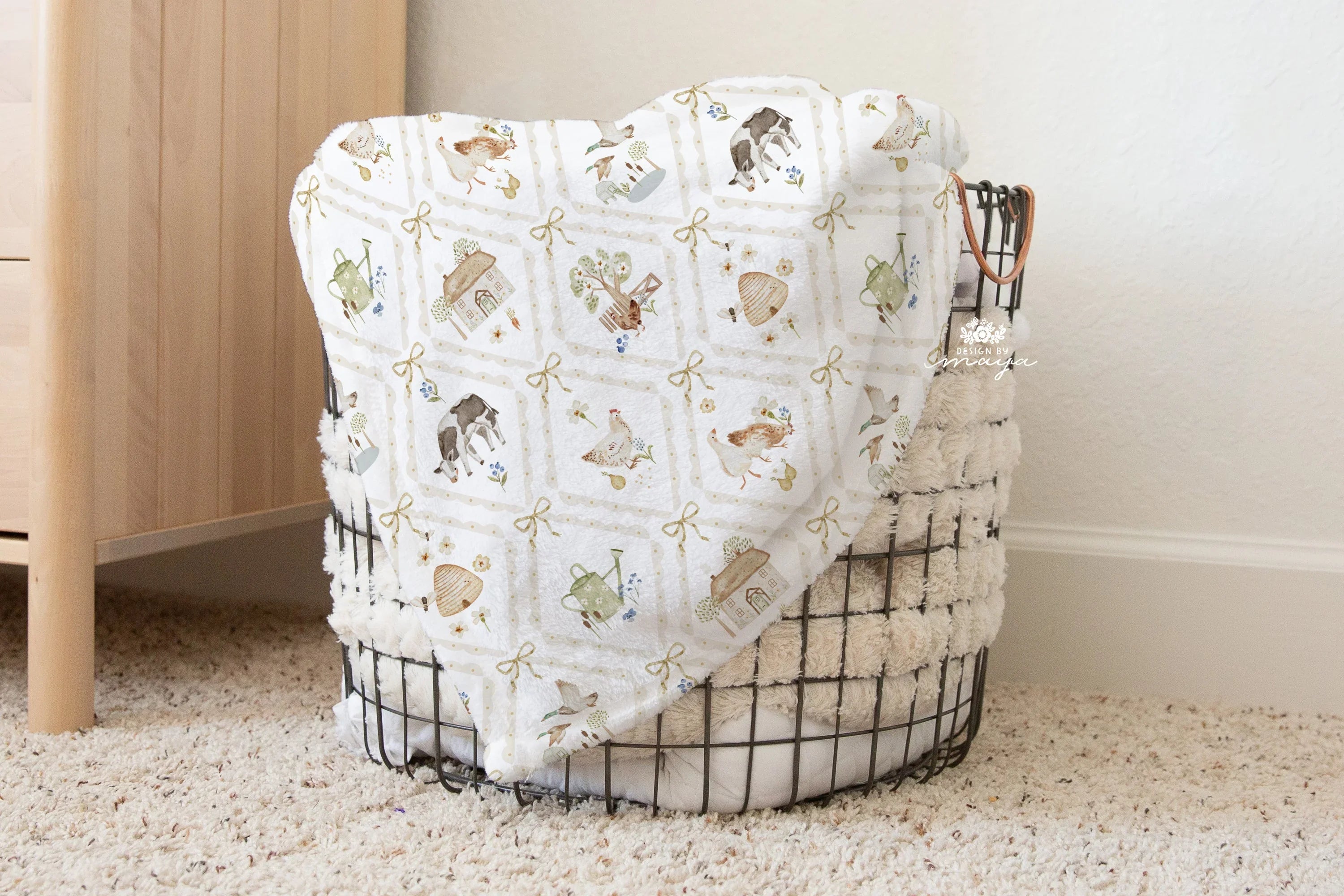 Baby Animals Farm - Vintage Baby Blanket, side view - House Of Avana