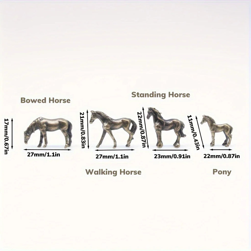 Vintage Bronze Horse Sculptures - 4pcs Set, Perfect For Home, Aquariums, Potted Plants & Garden Decor - House Of Avana
