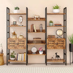 Multi-purpose bookshelf/bookcase/display shelf/storage cabinet, five shelves with 2 cabinets + 14 open shelves, solid structure, large storage space, suitable for home office, warehouse, kitchen, living room, vintage brown, B House Of Avana