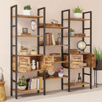 Multi-purpose bookshelf/bookcase/display shelf/storage cabinet, five shelves with 2 cabinets + 14 open shelves, solid structure, large storage space, suitable for home office, warehouse, kitchen, living room, vintage brown, B House Of Avana