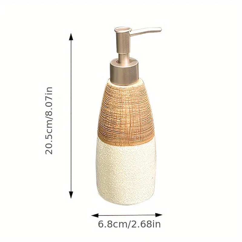 Vintage Ceramic Soap Dispenser with Press Pump - Rustic White & Gray Striped Design, Phthalate-Free, Freestanding for Bathroom & Kitchen, No Electricity Needed, Bathroom Soap Holder, Kitchen Accessory, Textured Finish, Durabl House Of Avana