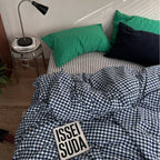 Vintage Deep Blue Gingham Bedding Set Ever Lasting