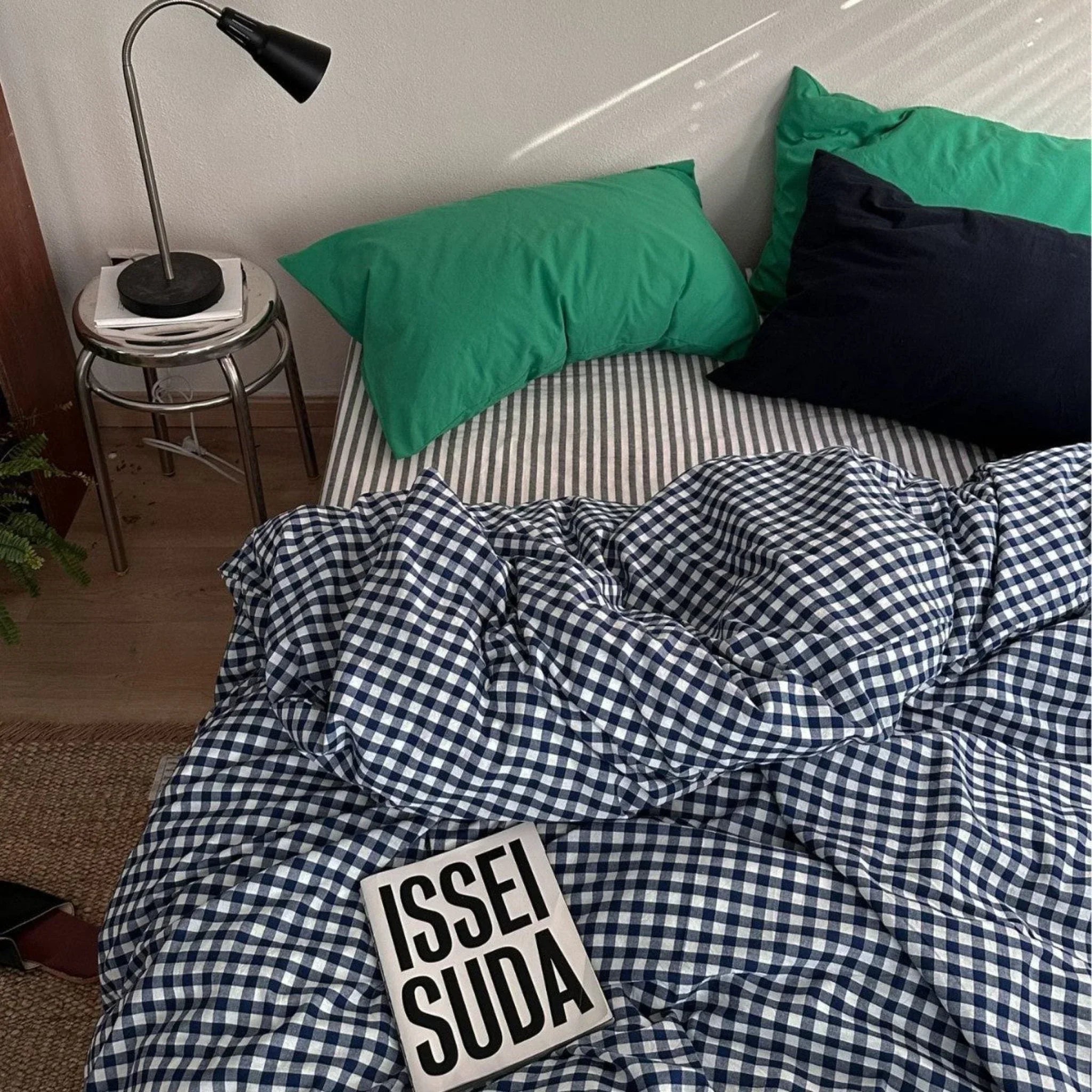 Vintage Deep Blue Gingham Bedding Set Ever Lasting