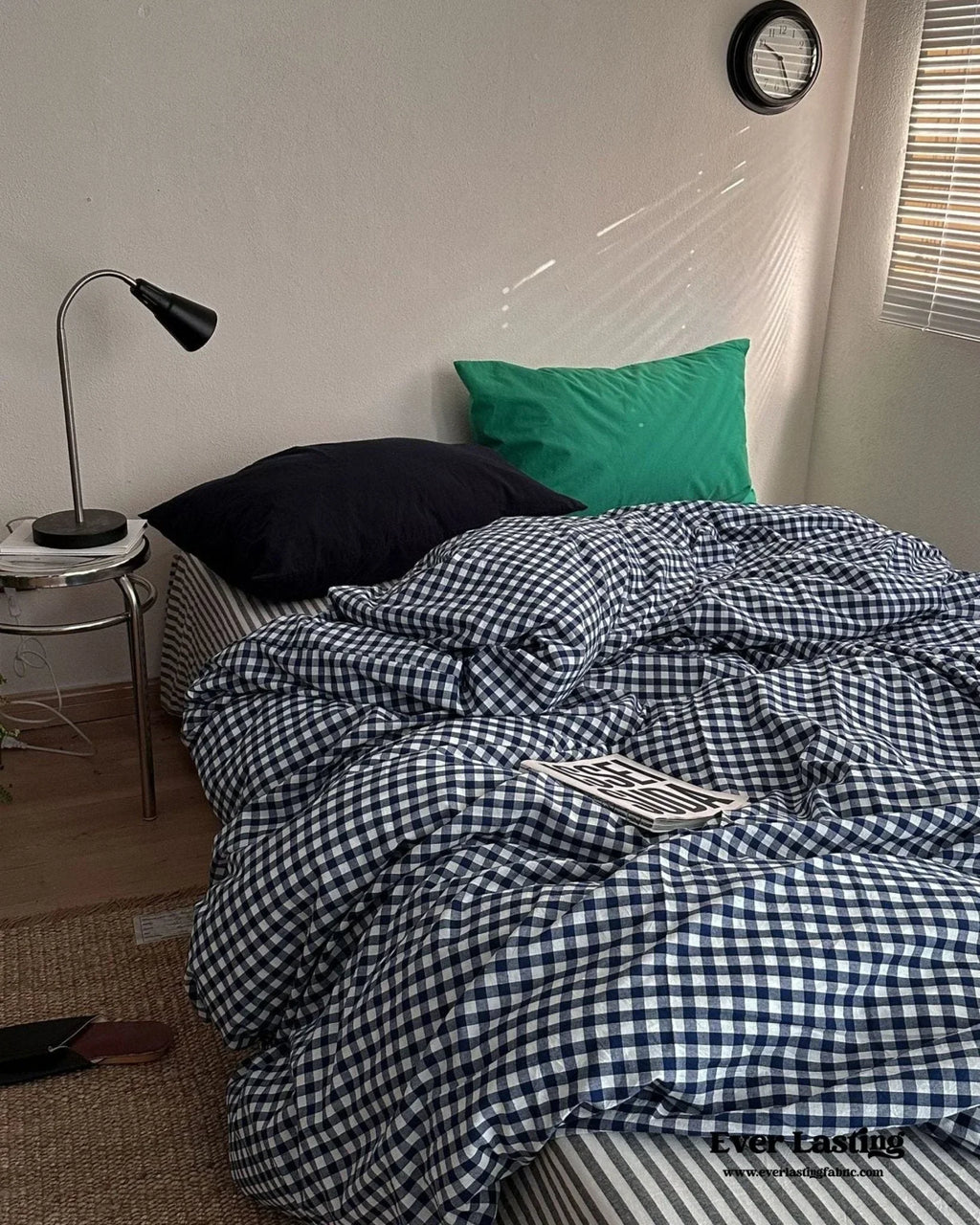 Vintage Deep Blue Gingham Bedding Set Ever Lasting
